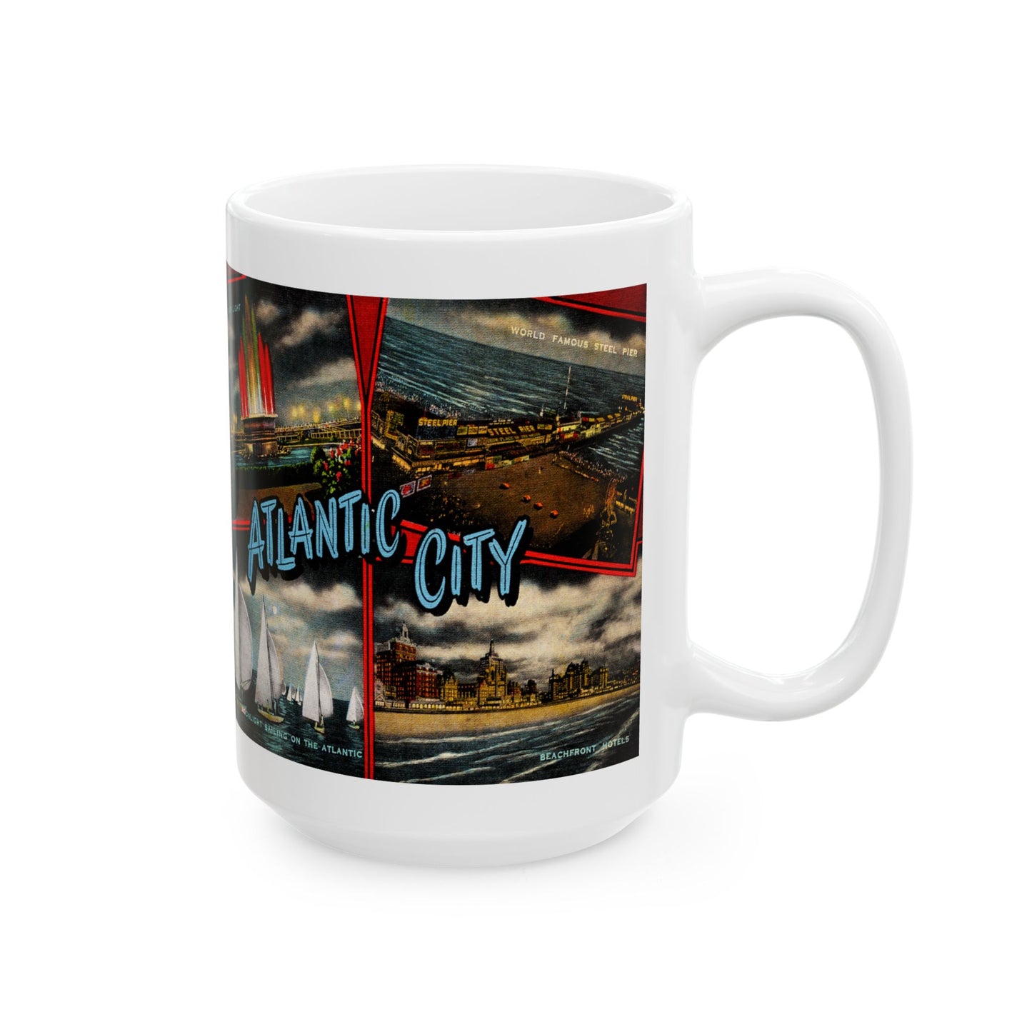 Memebly Vintage NIght time Greetings from Atlantic City NJ New Jersey Coffee Mug