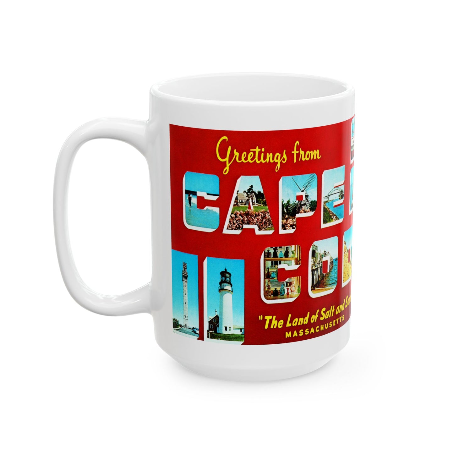 Memebly Retro 1950s Greetings from Cape Cod MA Massachusetts Coffee Mug