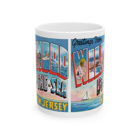 Memebly Scenic Vintage Sailboat Greetings from Wildwood by the Sea NJ New Jersey Coffee Mug