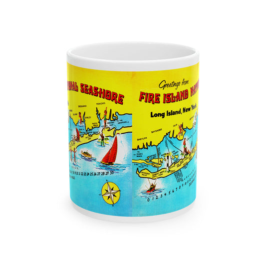 Memebly Vintage Greetings from Fire Island New York NY Map Coffee Mug