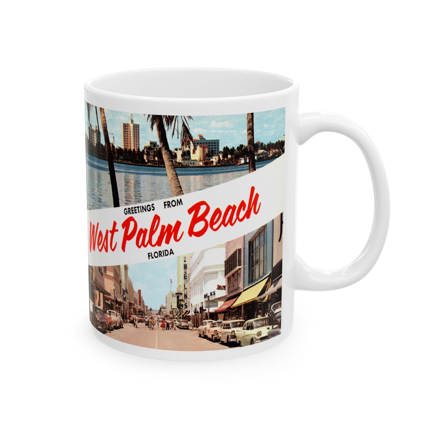 Memebly Retro 1950s Greetings from West Palm Beach FL Florida Coffee Mug