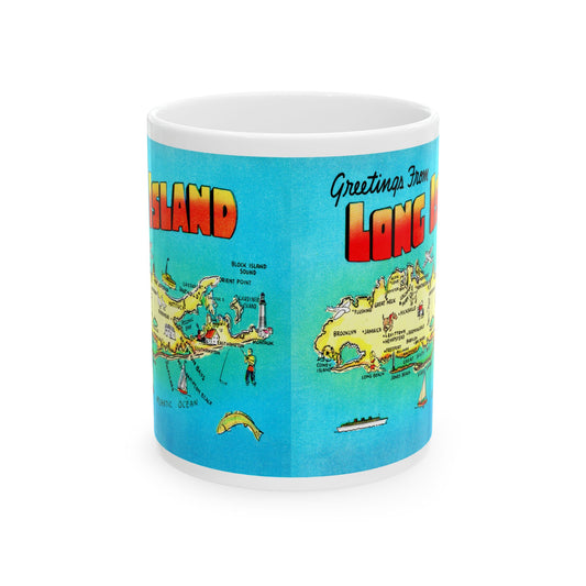 Memebly Vintage Greetings from Long Island NY New York Map Coffee Mug