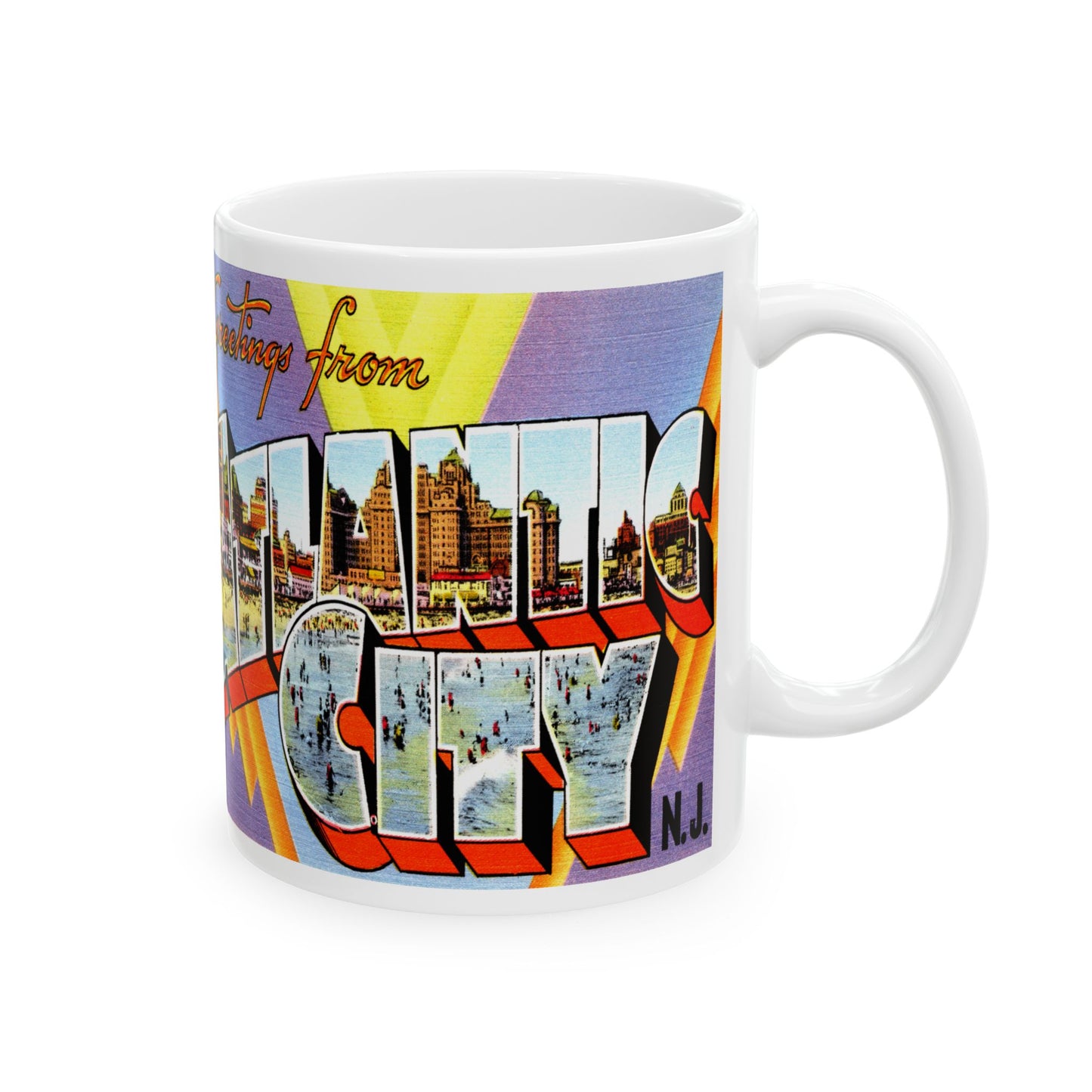 Memebly Vintage Greetings from Atlantic City NJ New Jersey Coffee Mug - Violet Image