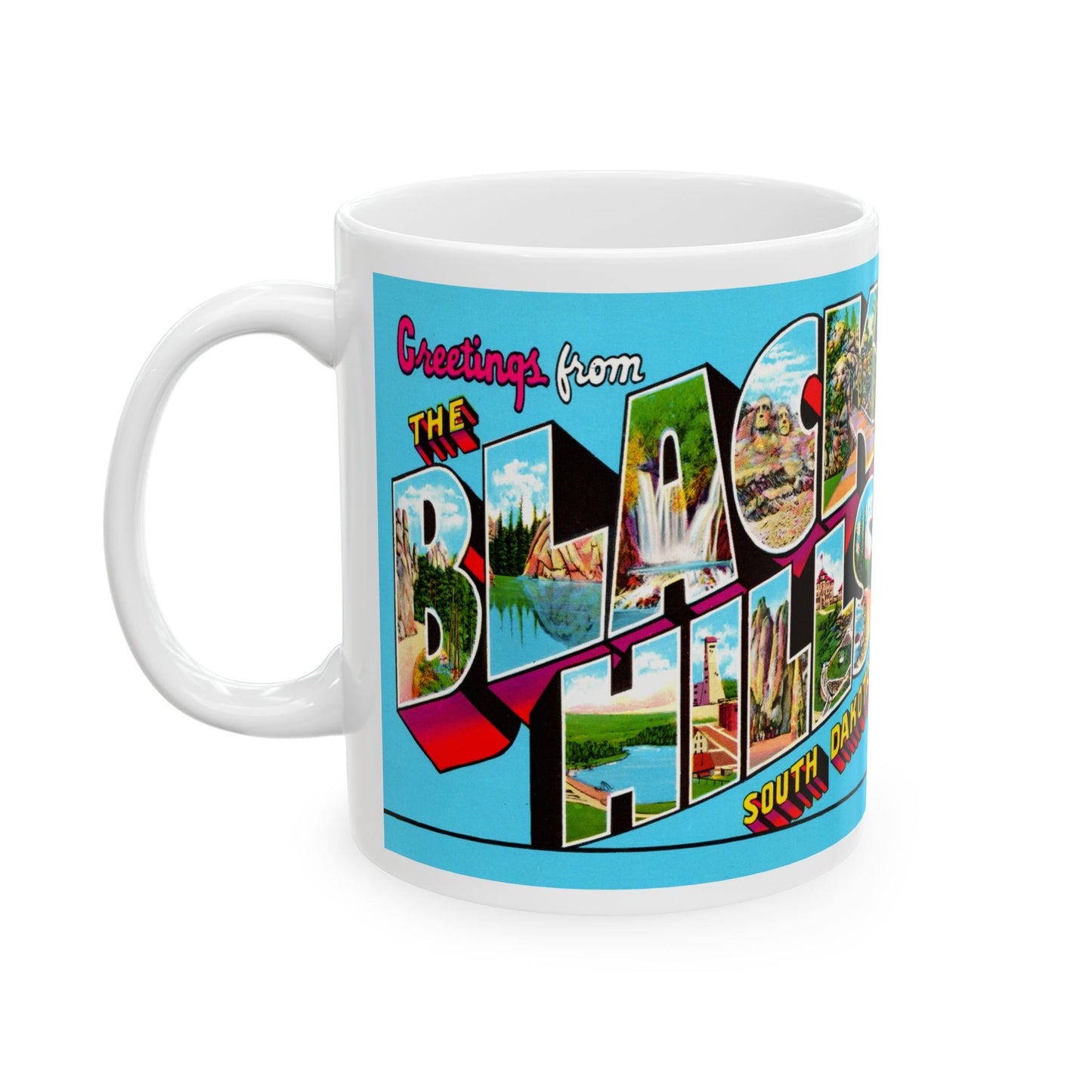 Memebly Colorful Retro Greetings from Black Hills SD South Dakota Coffee Mug