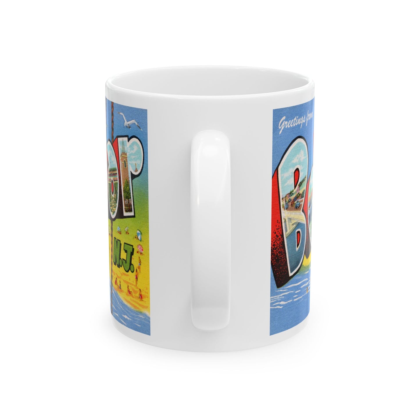 Memebly Vintage Beach Greetings from Belmar NJ New Jersey Coffee Mug