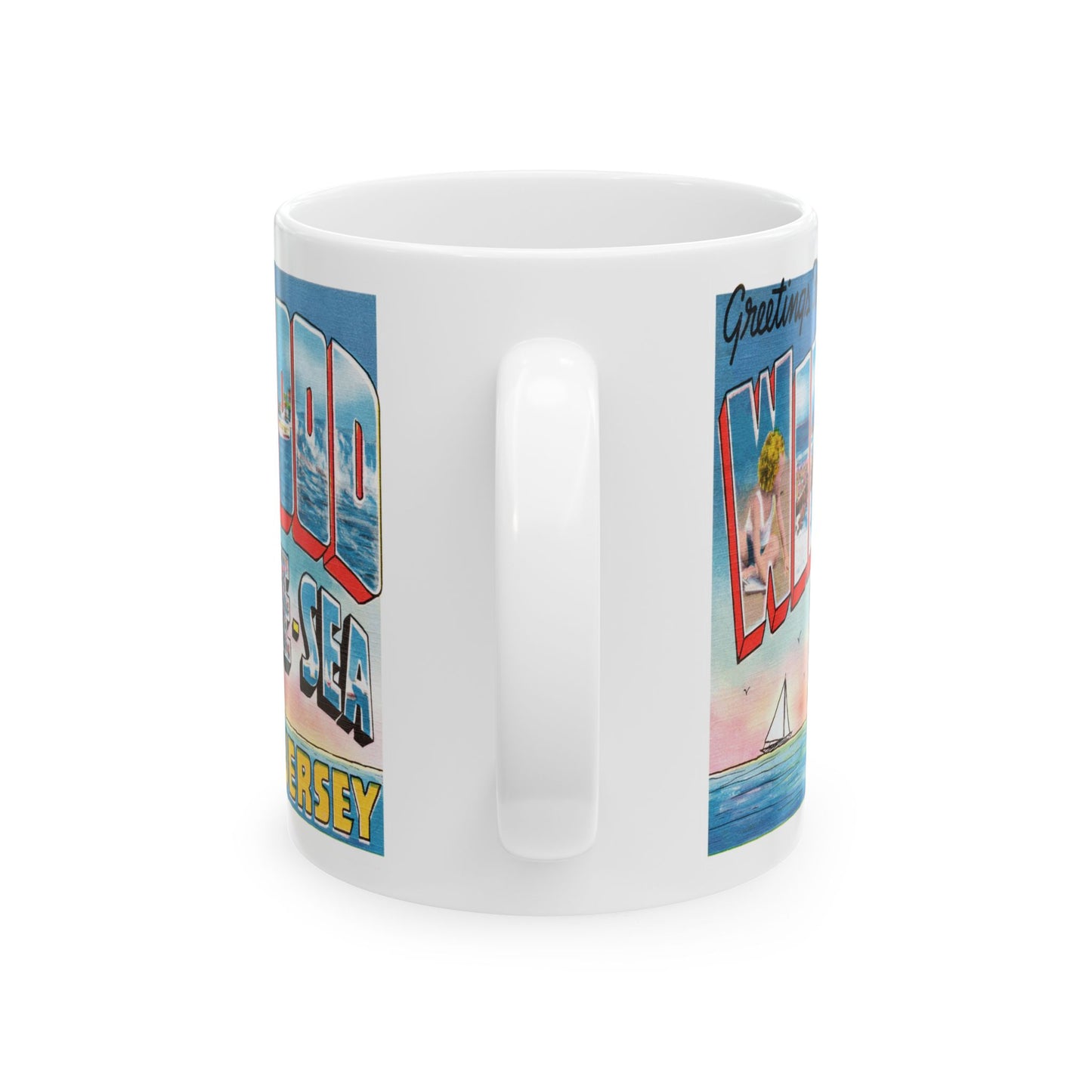 Memebly Scenic Vintage Sailboat Greetings from Wildwood by the Sea NJ New Jersey Coffee Mug