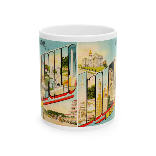 Memebly  Retro Buildings Greetings from Indianapolis IN Indiana Coffee Mug