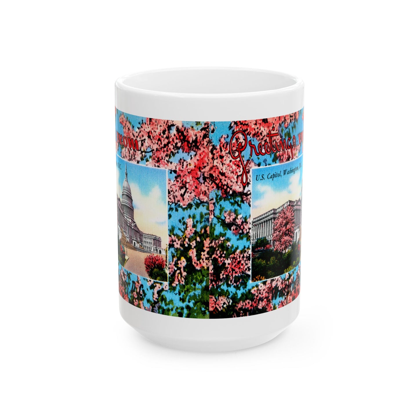 Memebly Vintage Cherry Blossom Greetings from the US Capitol Washington DC Coffee Mug