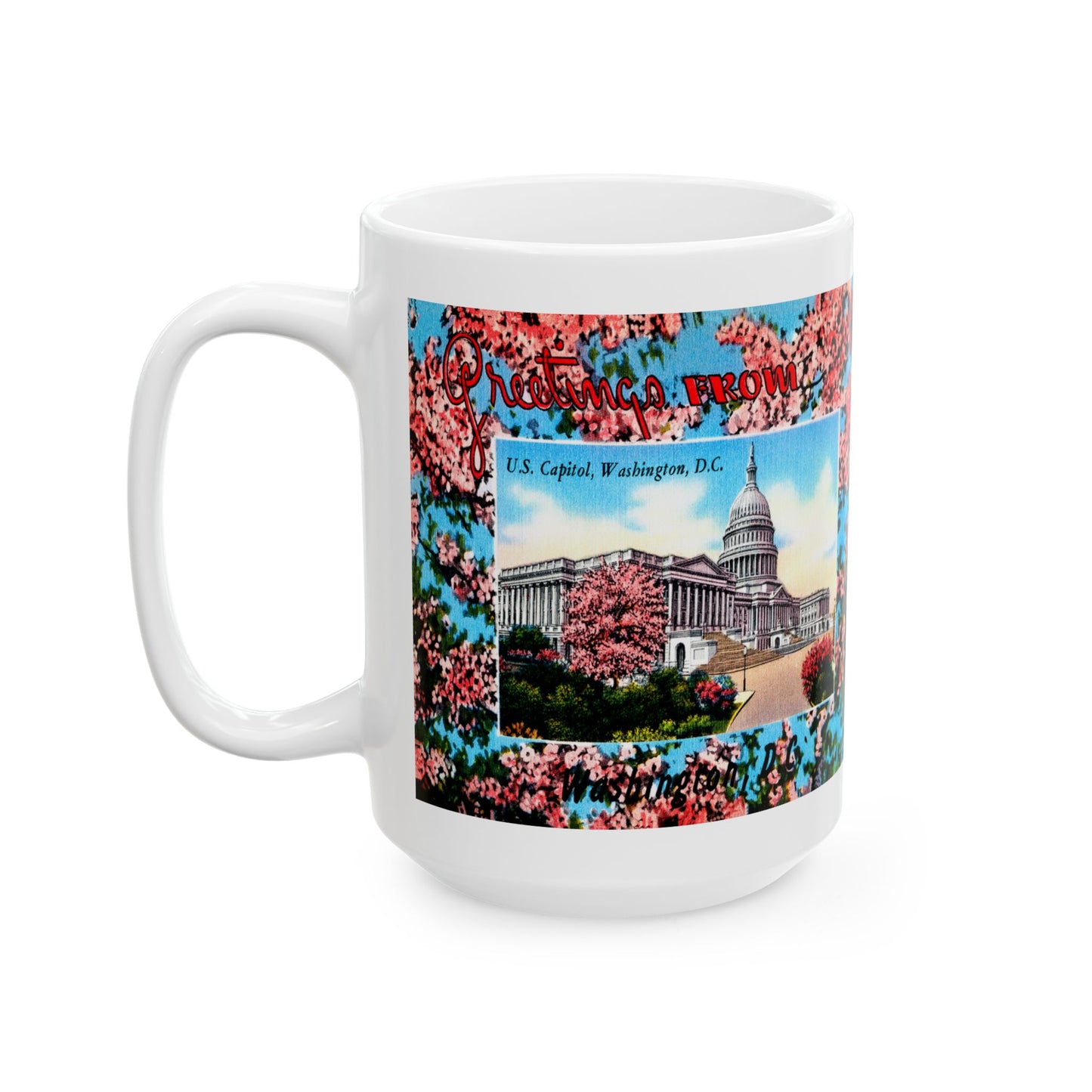 Memebly Vintage Cherry Blossom Greetings from the US Capitol Washington DC Coffee Mug