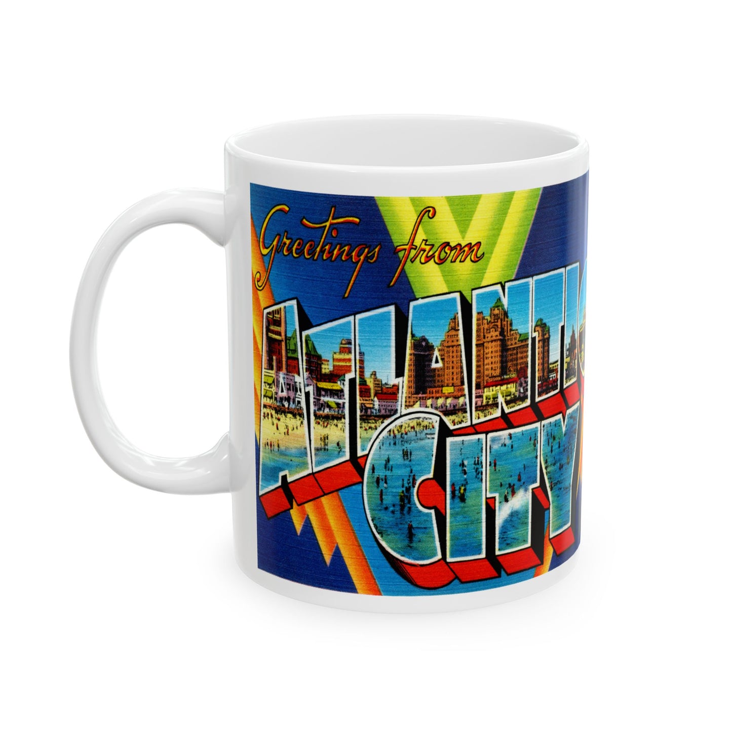 Memebly Vintage Greetings from Atlantic City NJ New Jersey  Coffee Mug - Blue Image