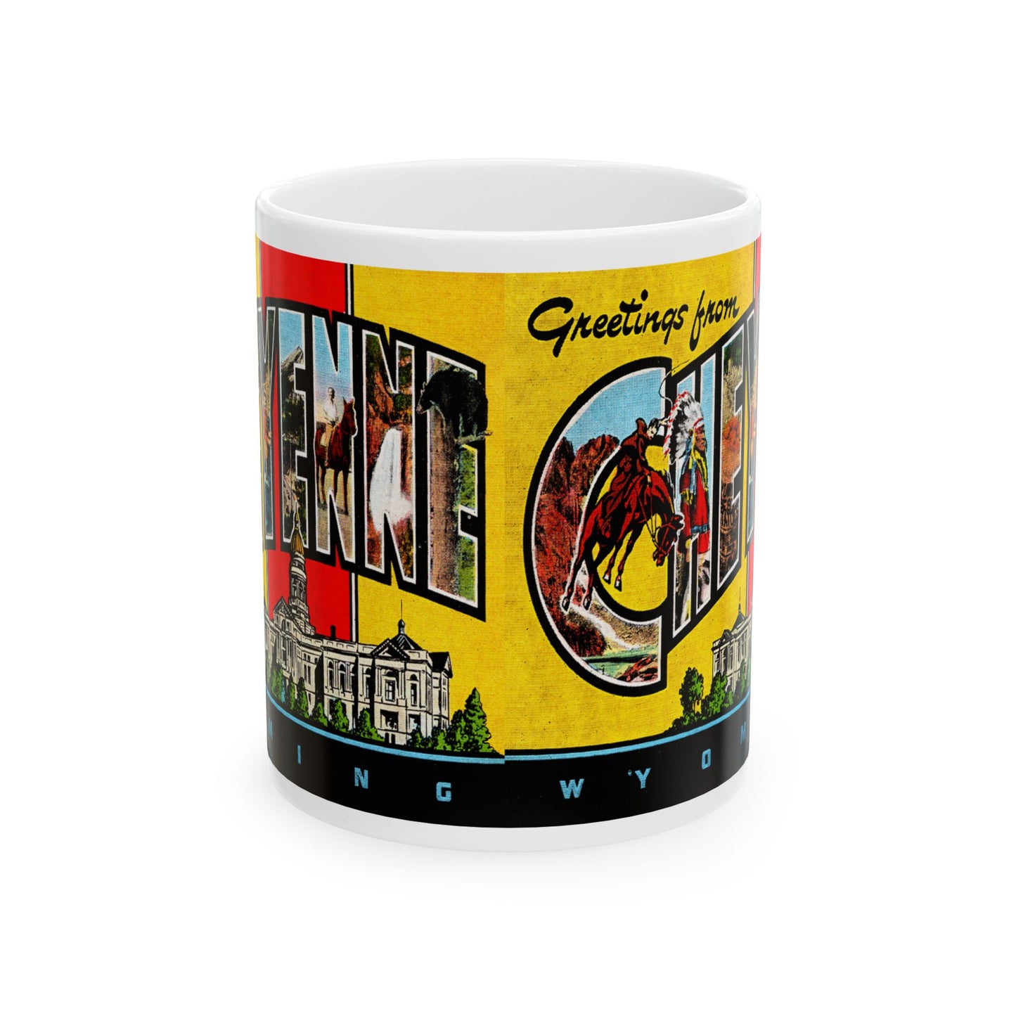 Memebly Vintage Greetings from Cheyenne WY Wyoming Coffee Mug