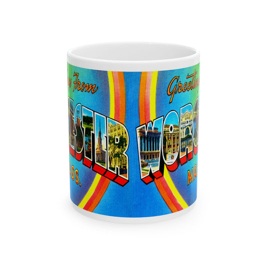 Memebly Colorful Vintage Greetings from Worcester MA Massachusetts Coffee Mug