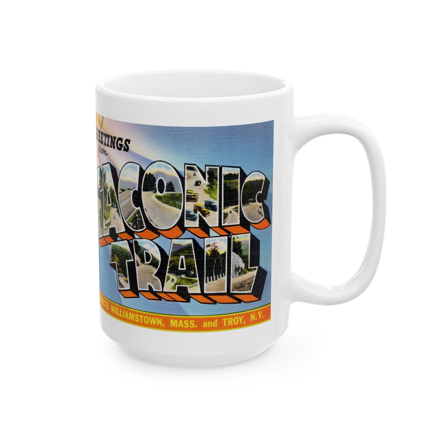 Memebly Vintage Greetings from the Taconic Trail MA Massachusetts Coffee Mug