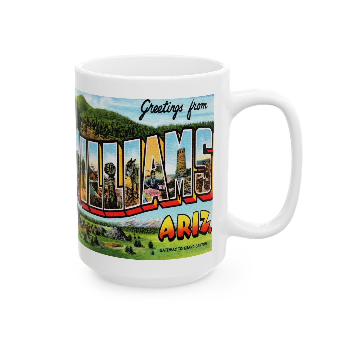 Memebly Vintage Greetings from Williams AZ Arizona Coffee Mug