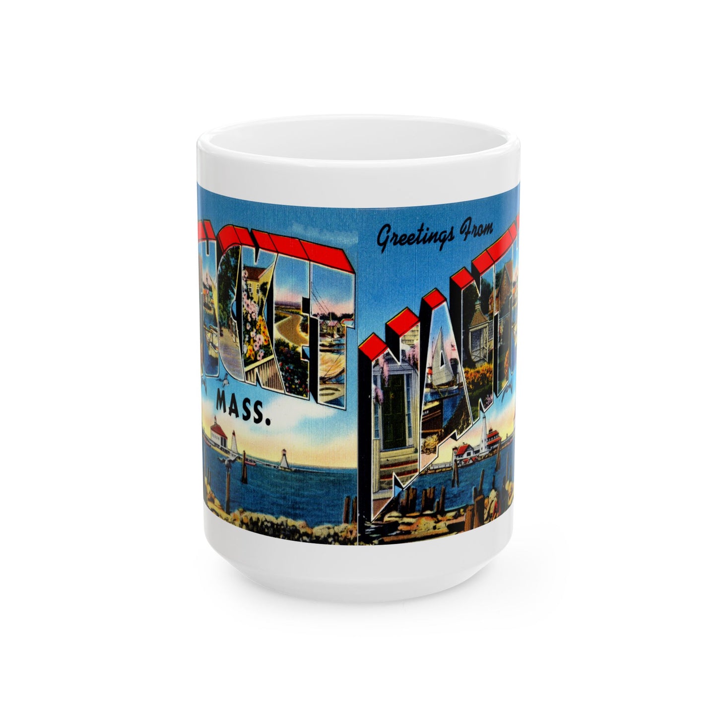 Memebly Vintage Greetings from Nantucket MA Massachusetts Coffee Mug