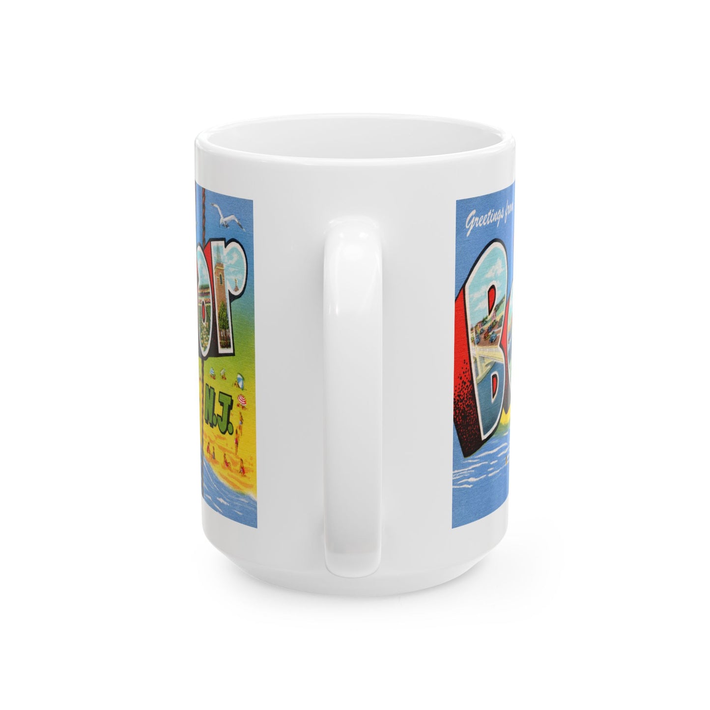 Memebly Vintage Beach Greetings from Belmar NJ New Jersey Coffee Mug