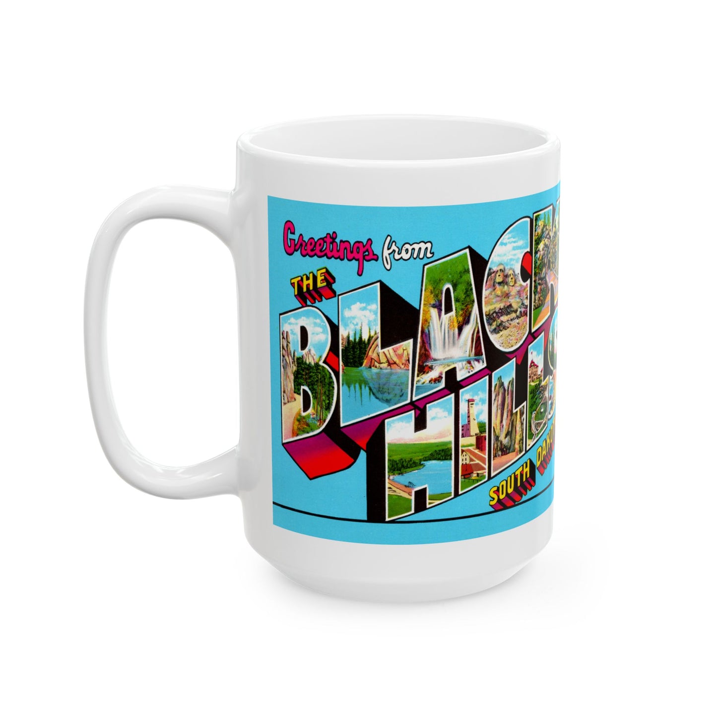 Memebly Colorful Retro Greetings from Black Hills SD South Dakota Coffee Mug