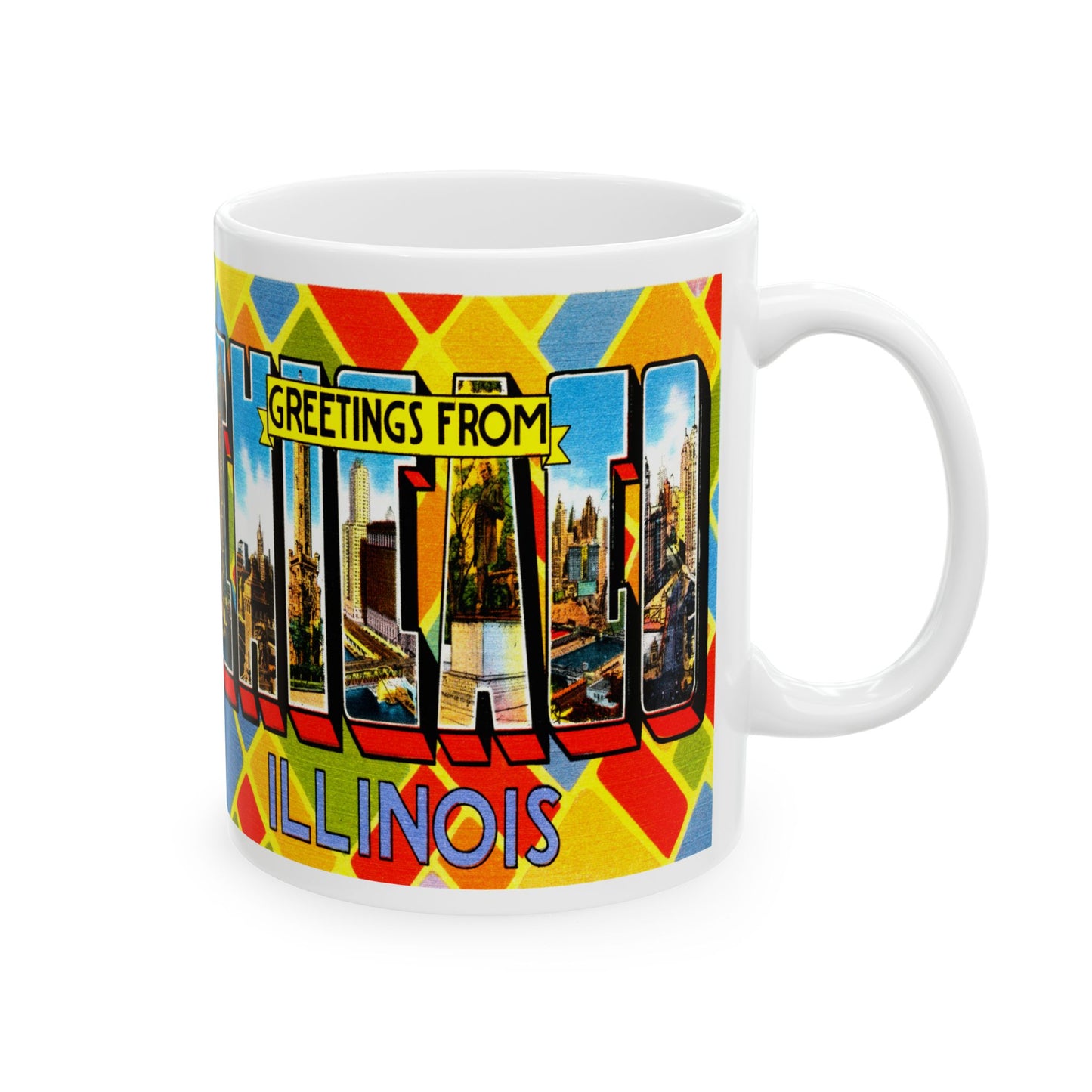 Memebly Colorful Scenic Greetings from Chicago IL Coffee Mug