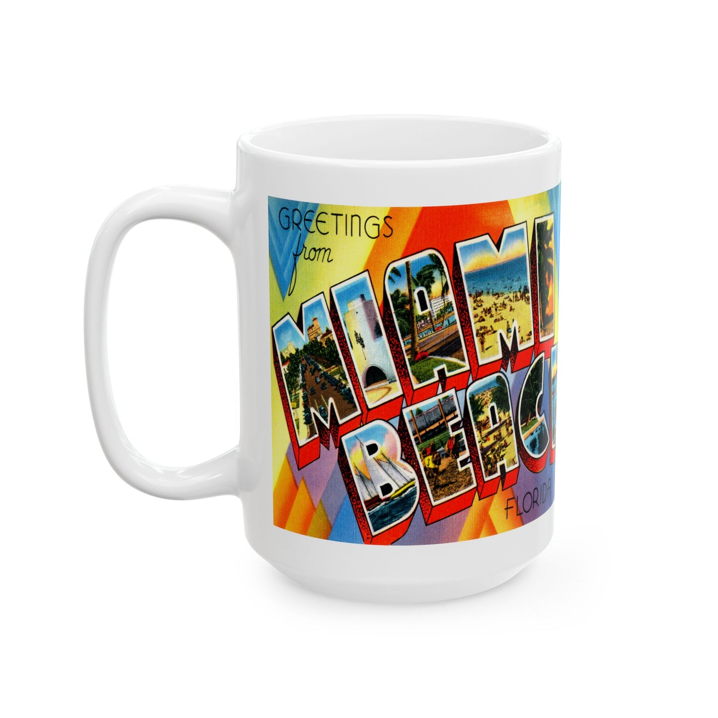 Memebly Colorful Greetings from Miami Beach FL Florida Coffee Mug