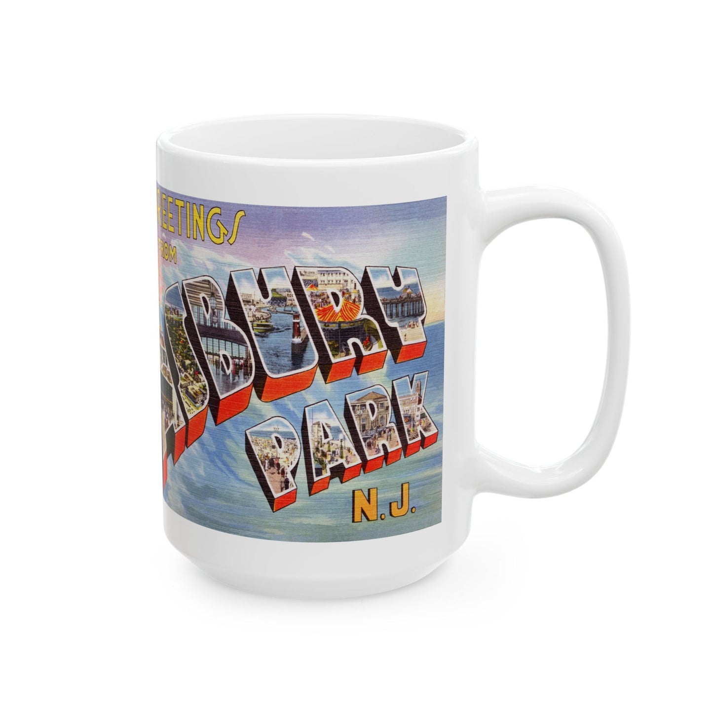 Memebly Vintage Waves Greetings from Asbury Park NJ New Jersey Coffee Mug