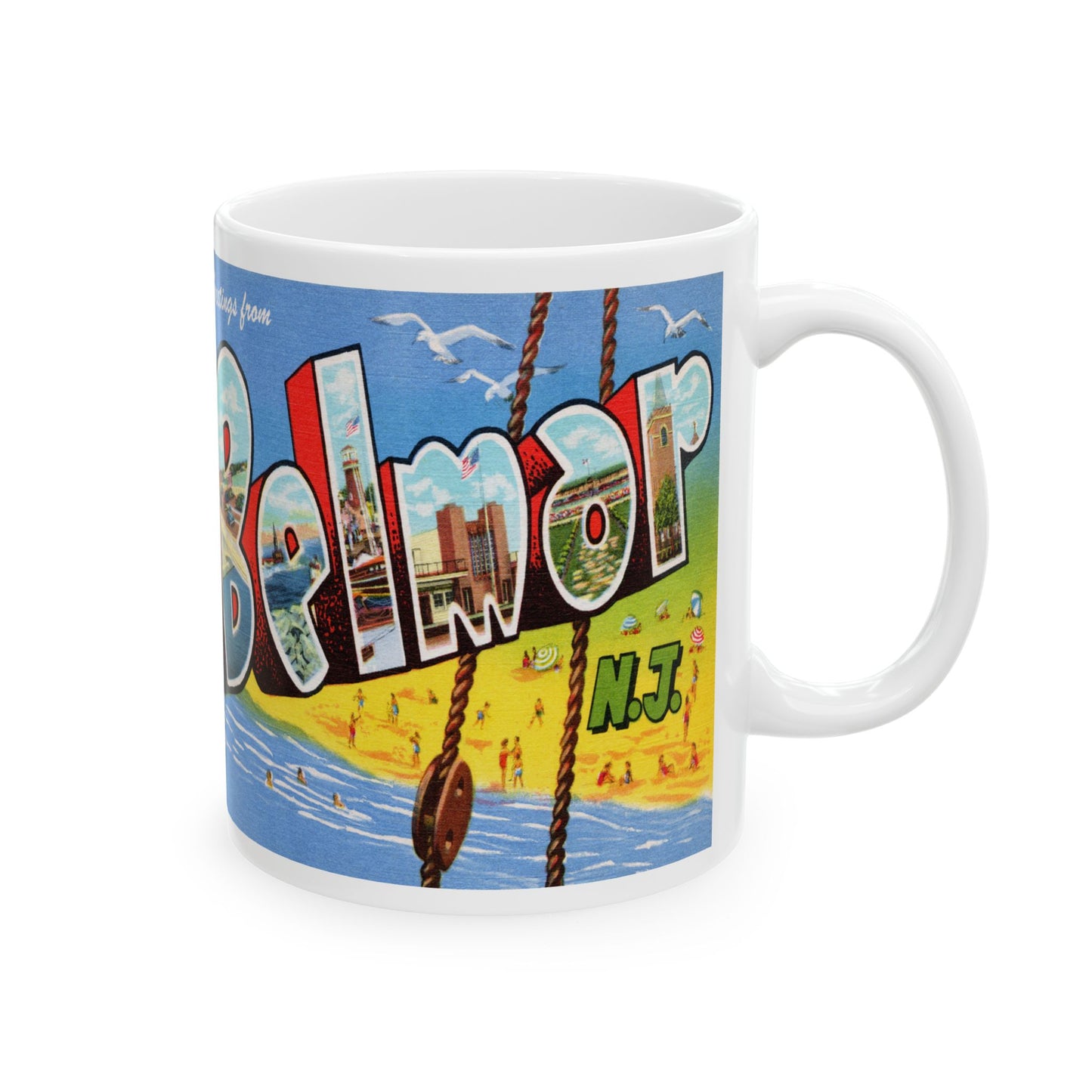 Memebly Vintage Beach Greetings from Belmar NJ New Jersey Coffee Mug