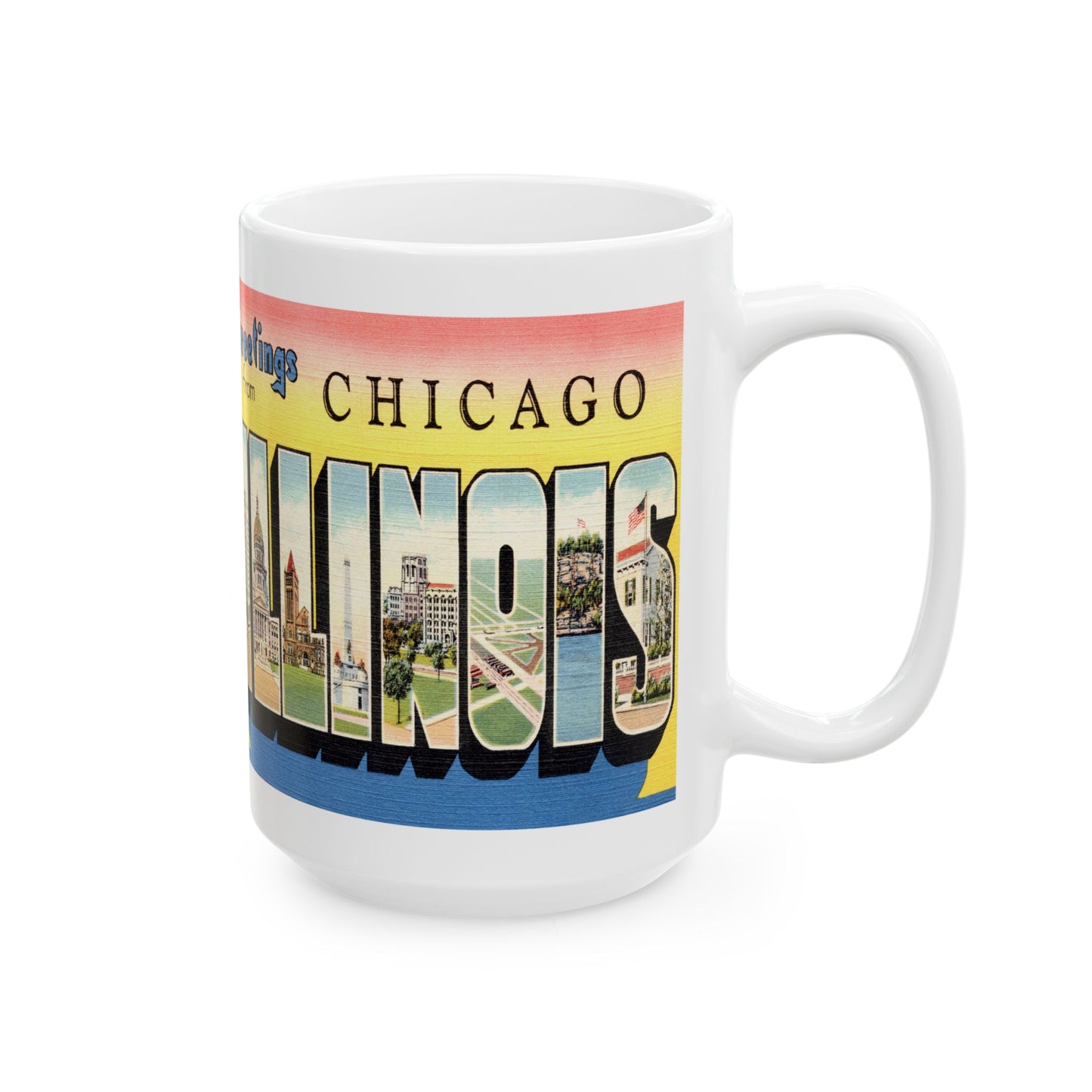 Memebly Colorful Retro Greetings from Chicago IL Coffee Mug