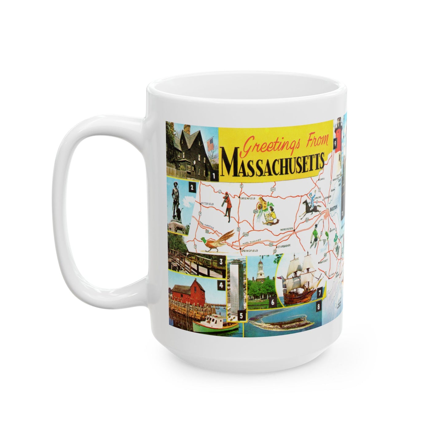 Memebly Vintage Greetings from Massachusetts MA Map Coffee Mug