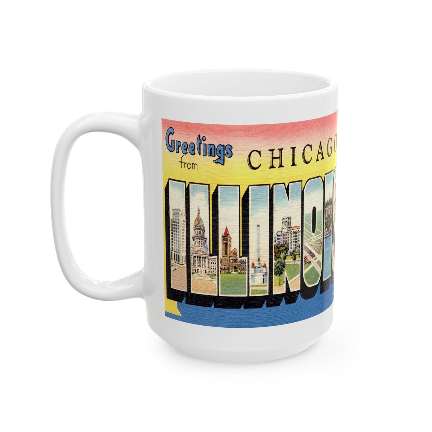 Memebly Colorful Retro Greetings from Chicago IL Coffee Mug