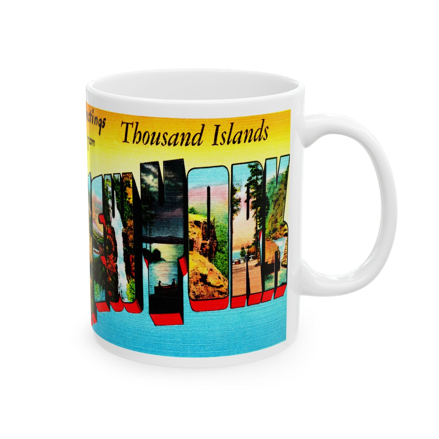 Memebly Retro Greetings from Thousand Islands NY New York Coffee Mug