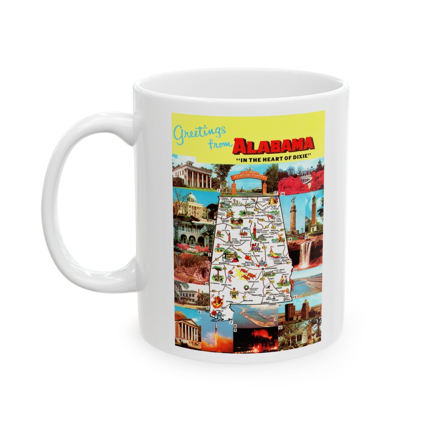 Memebly Retro 1950s Greetings from Alabama Map Coffee Mug