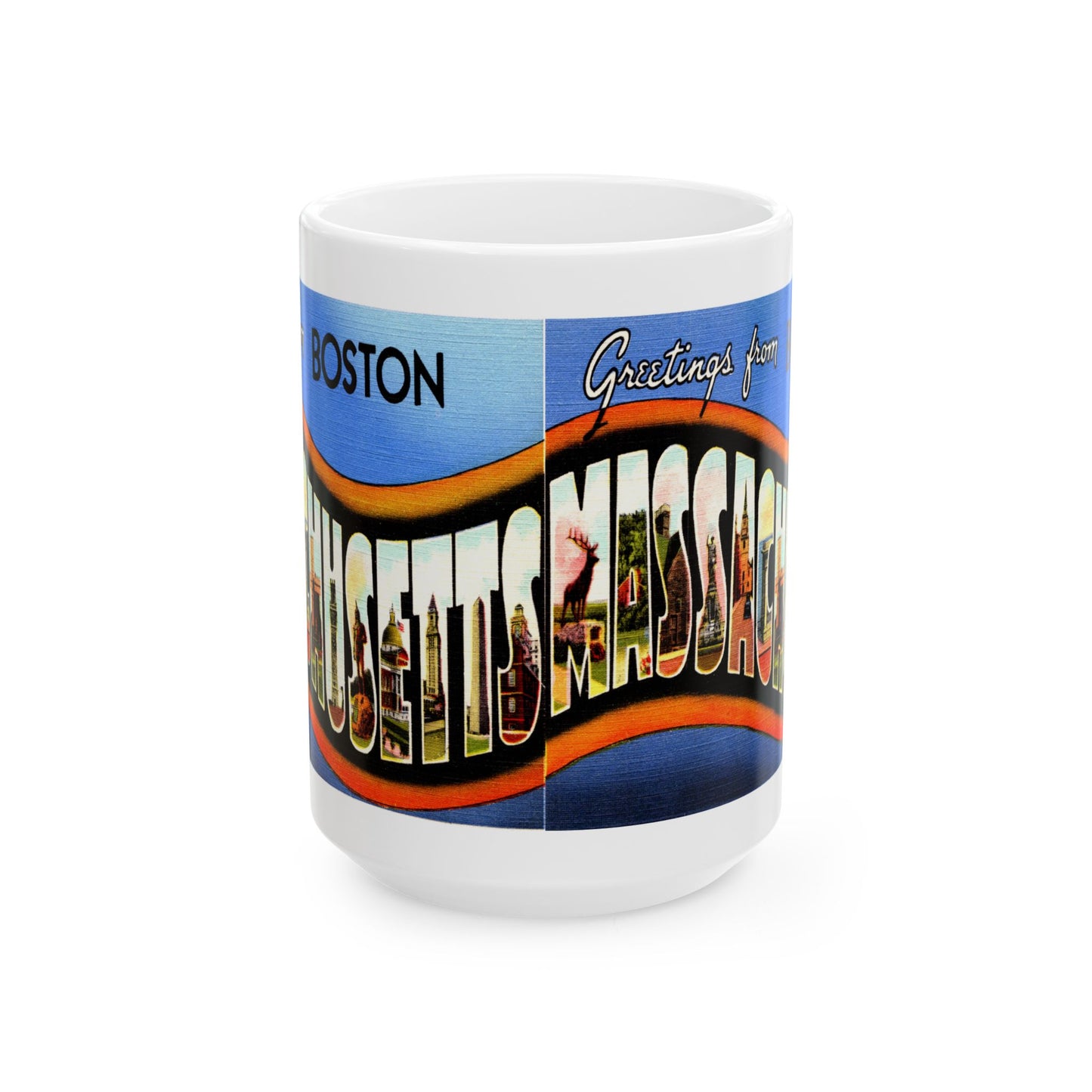 Memebly Vintage Greetings from Boston MA Massachusetts Coffee Mug