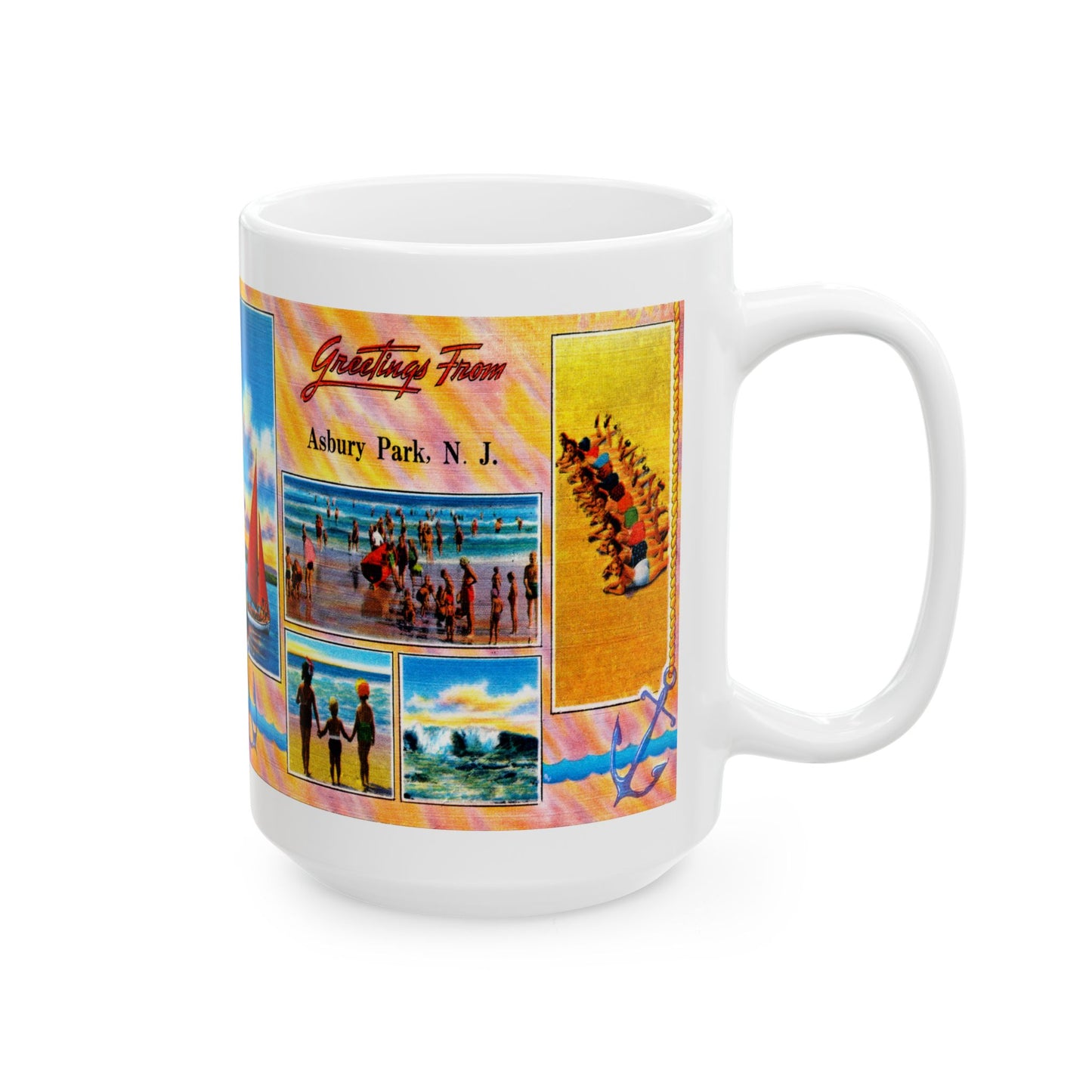 Memebly Vintage Beach Greetings from Asbury Park NJ New Jersey Coffee Mug