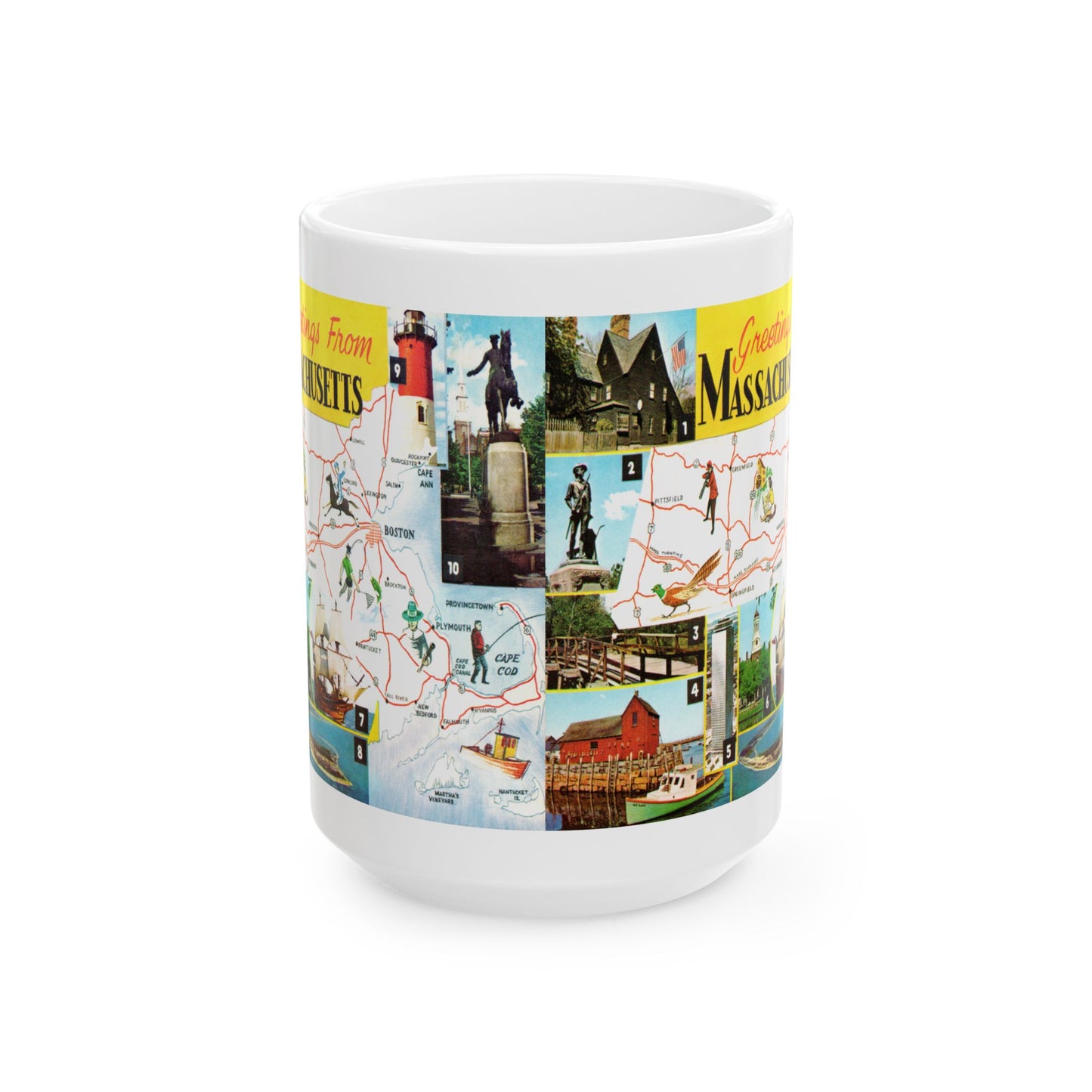 Memebly Vintage Greetings from Massachusetts MA Map Coffee Mug