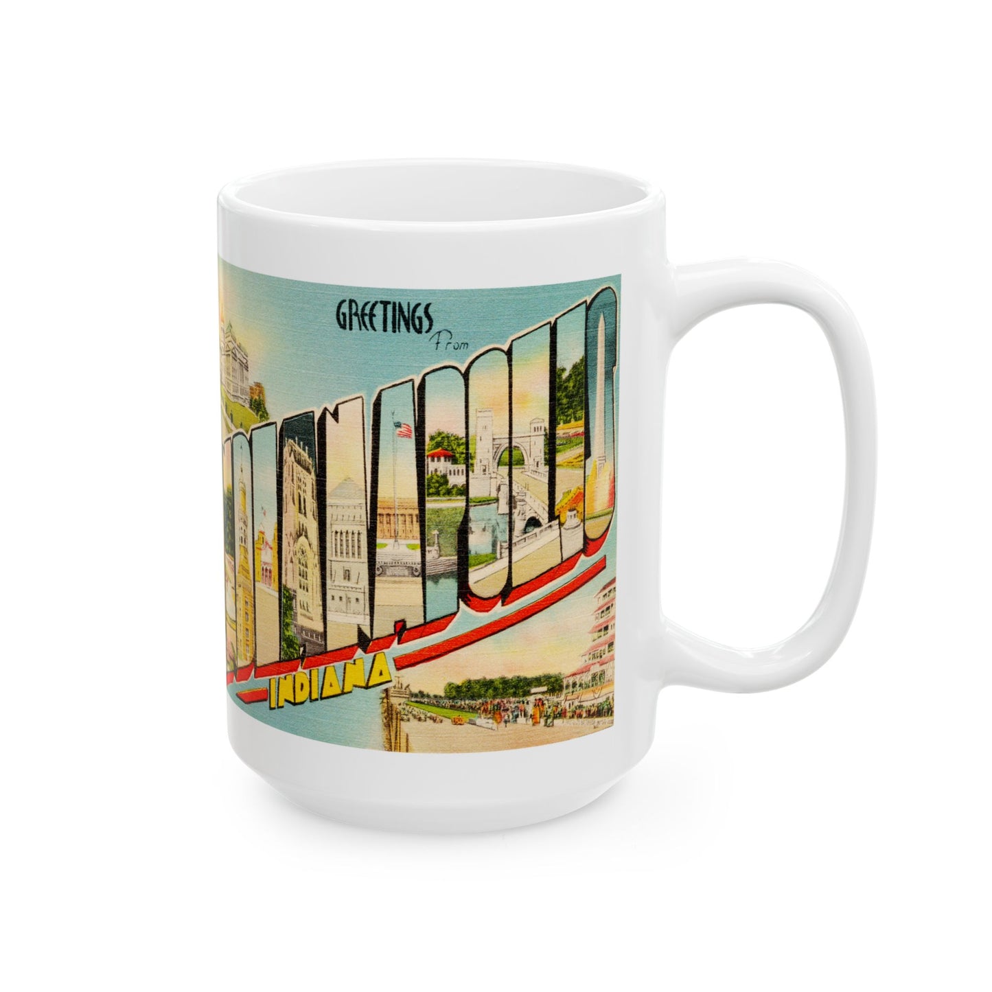 Memebly  Retro Buildings Greetings from Indianapolis IN Indiana Coffee Mug