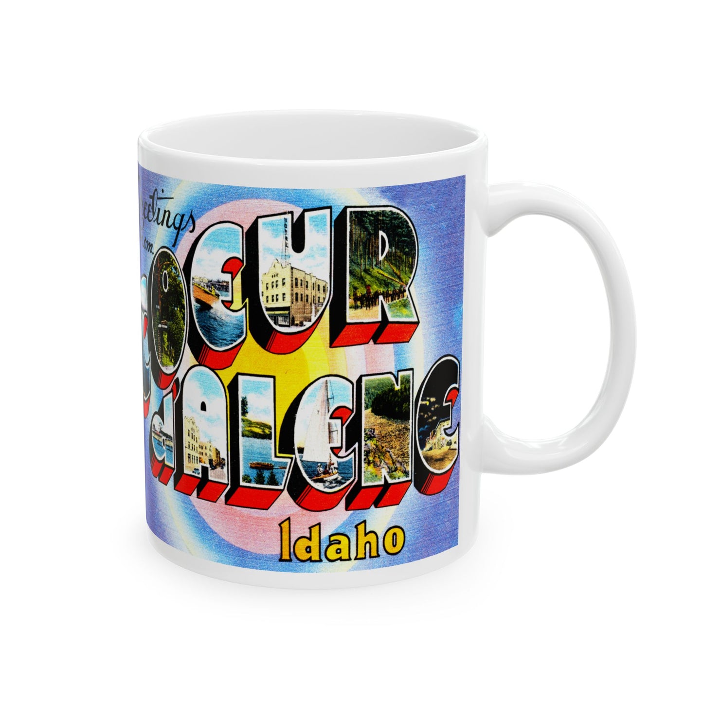 Memebly Vintage Greetings from Coeur d'Alene ID Coffee Mug