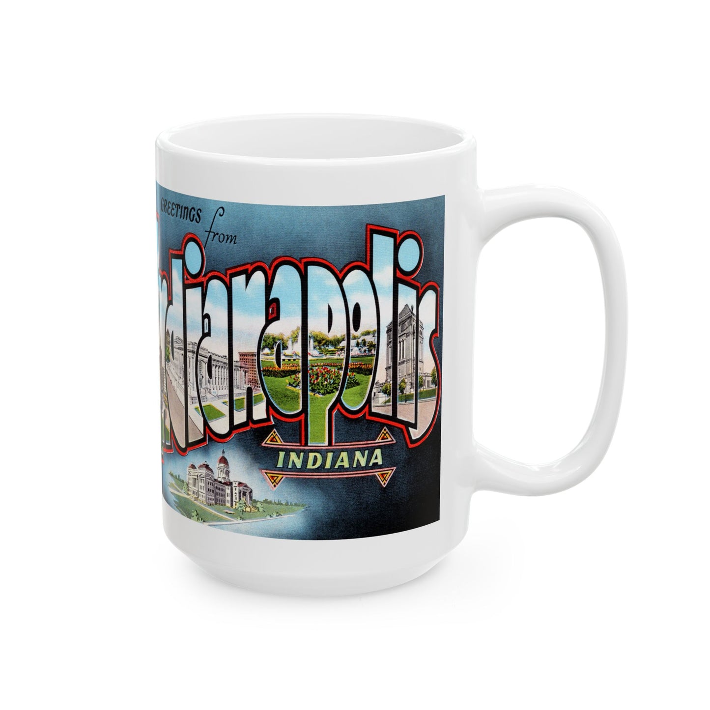 Memebly Vintage Scenic Buildings Greetings from Indianapolis IN Indiana Coffee Mug