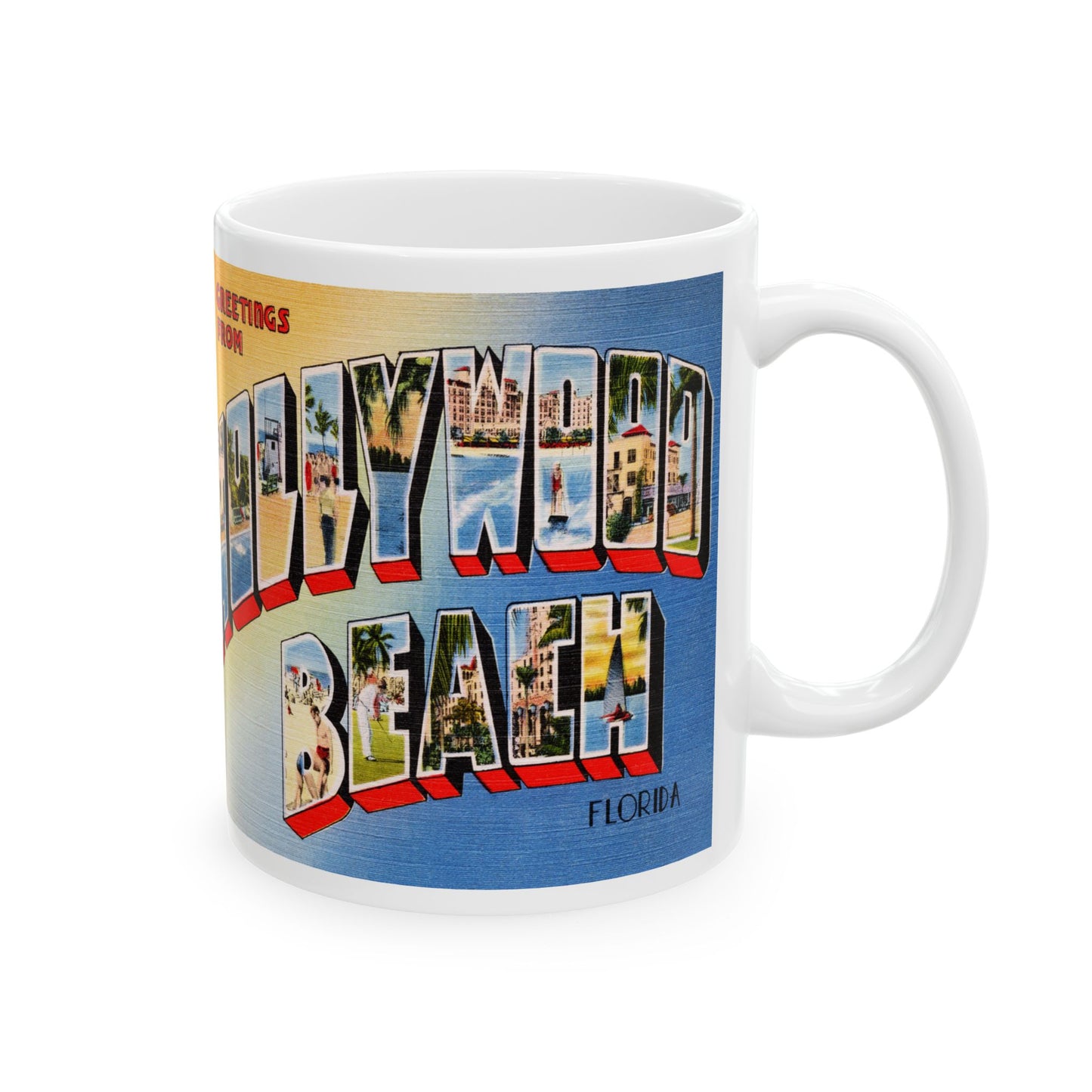 Memebly Retro Greetings from Hollywood Beach FL Florida Coffee Mug