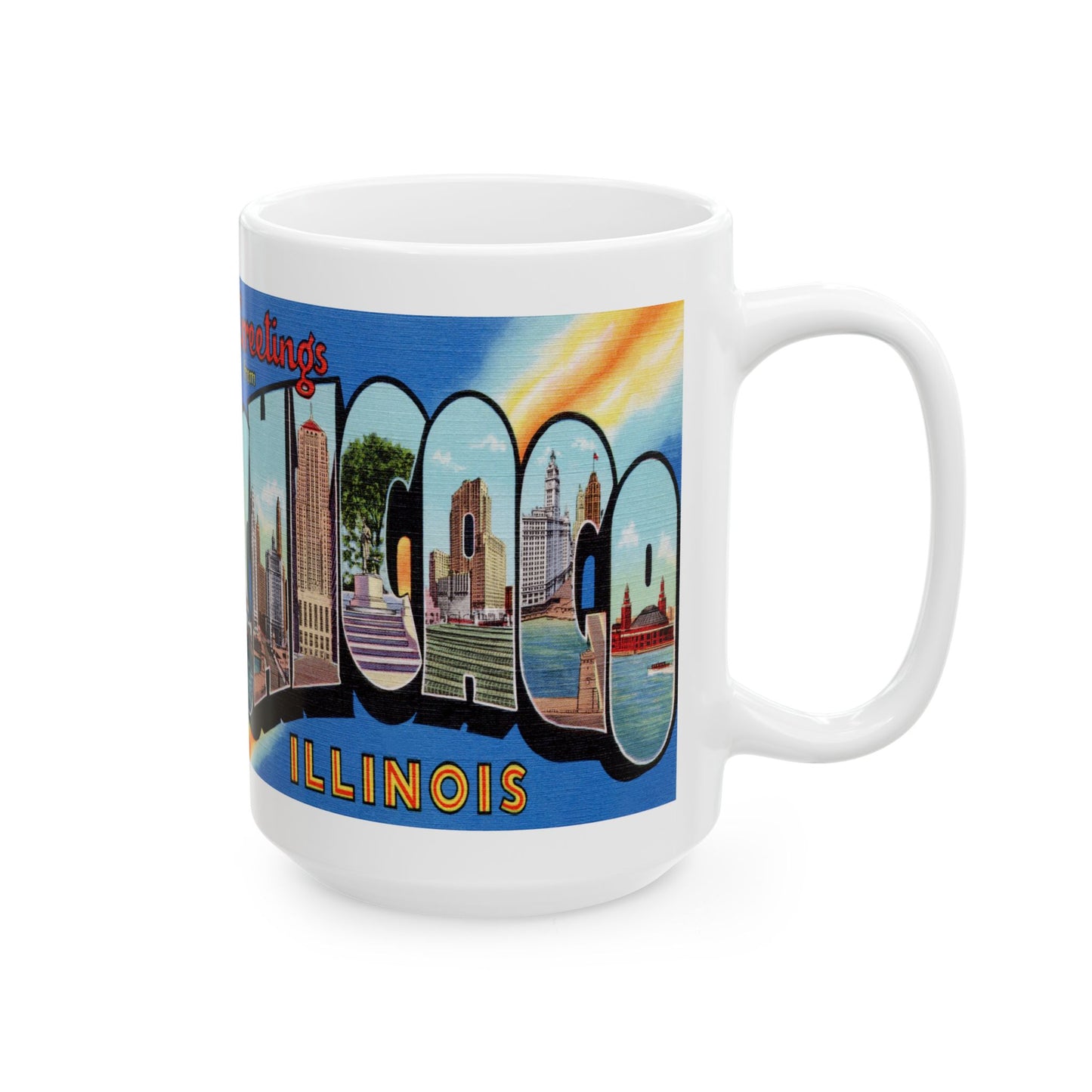 Memebly Scenic Retro Greetings from Chicago IL Coffee Mug