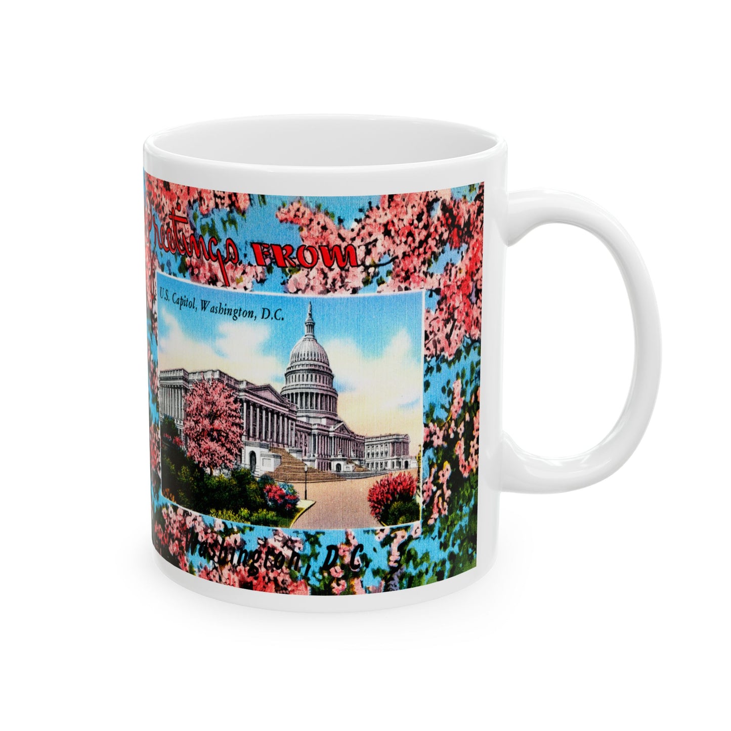 Memebly Vintage Cherry Blossom Greetings from the US Capitol Washington DC Coffee Mug