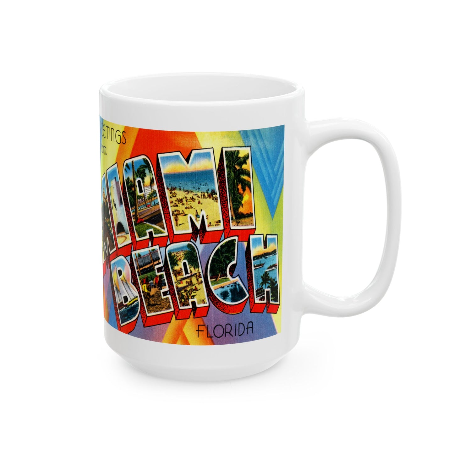 Memebly Colorful Greetings from Miami Beach FL Florida Coffee Mug