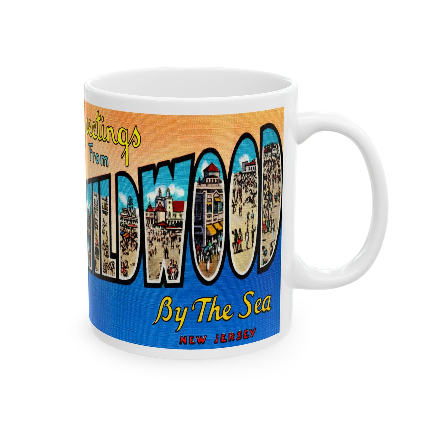 Memebly Scenic Colorful Greetings from Wildwood by the Sea NJ New Jersey Coffee Mug