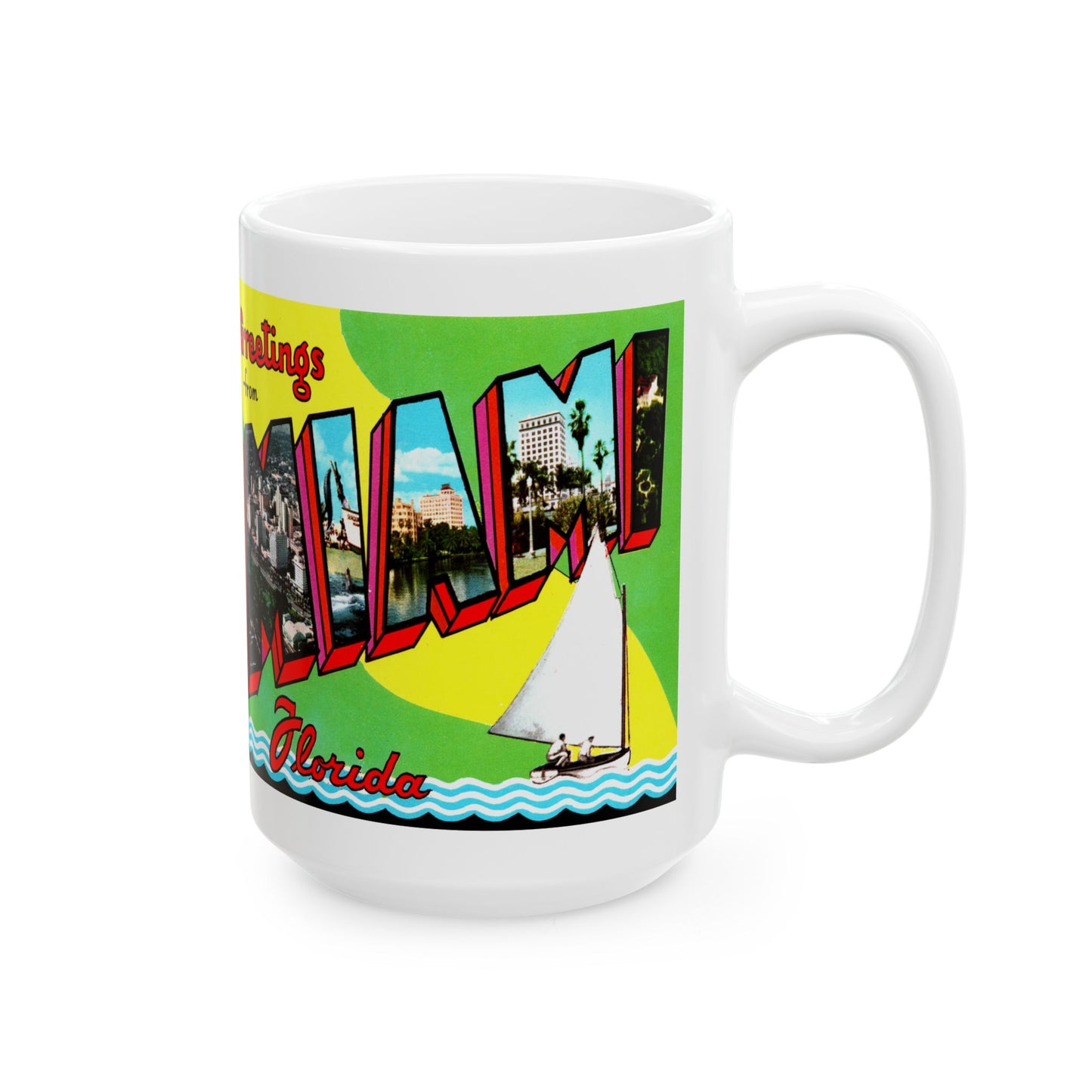 Memebly Retro 1950s Greetings from Miami FL Florida  Coffee Mug