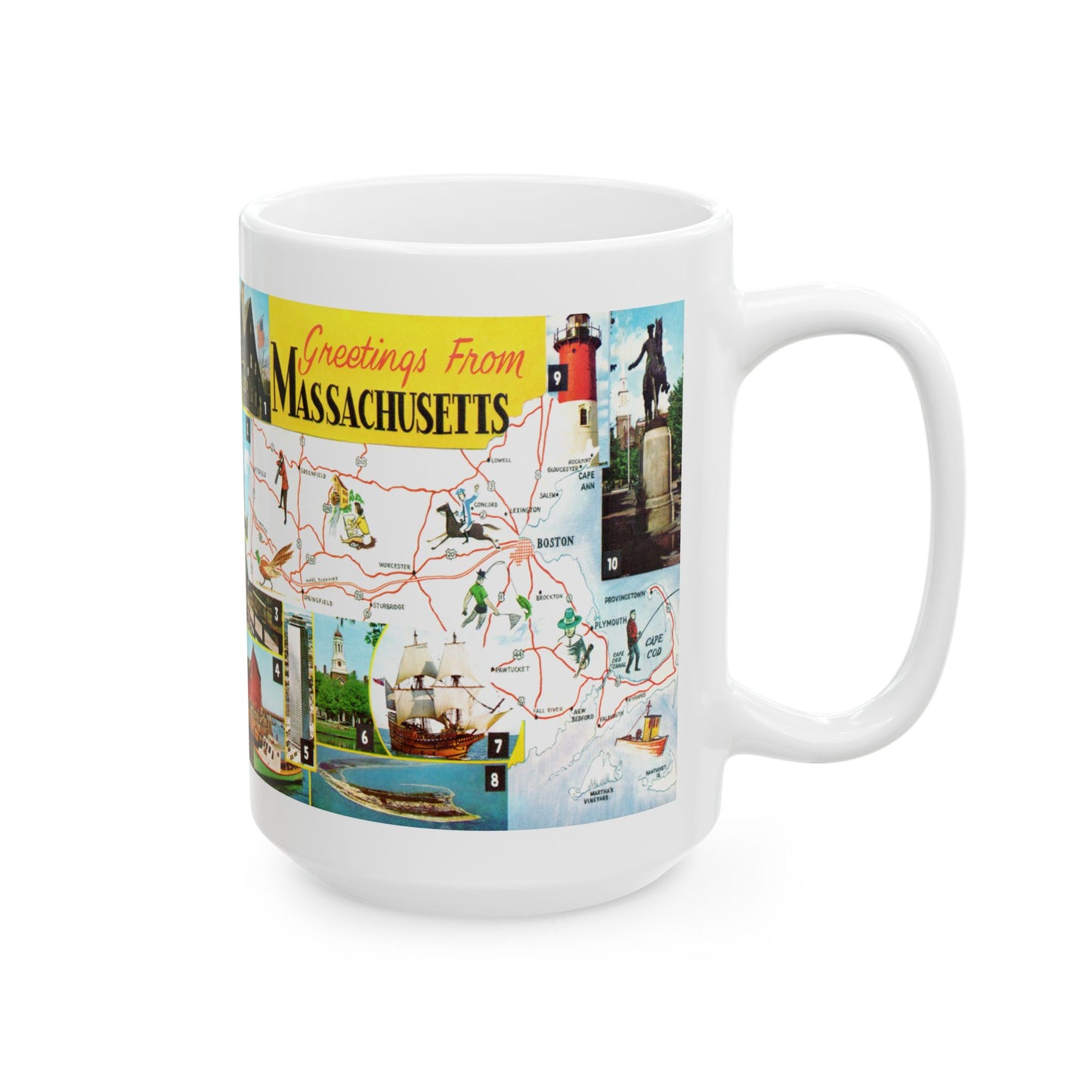 Memebly Vintage Greetings from Massachusetts MA Map Coffee Mug