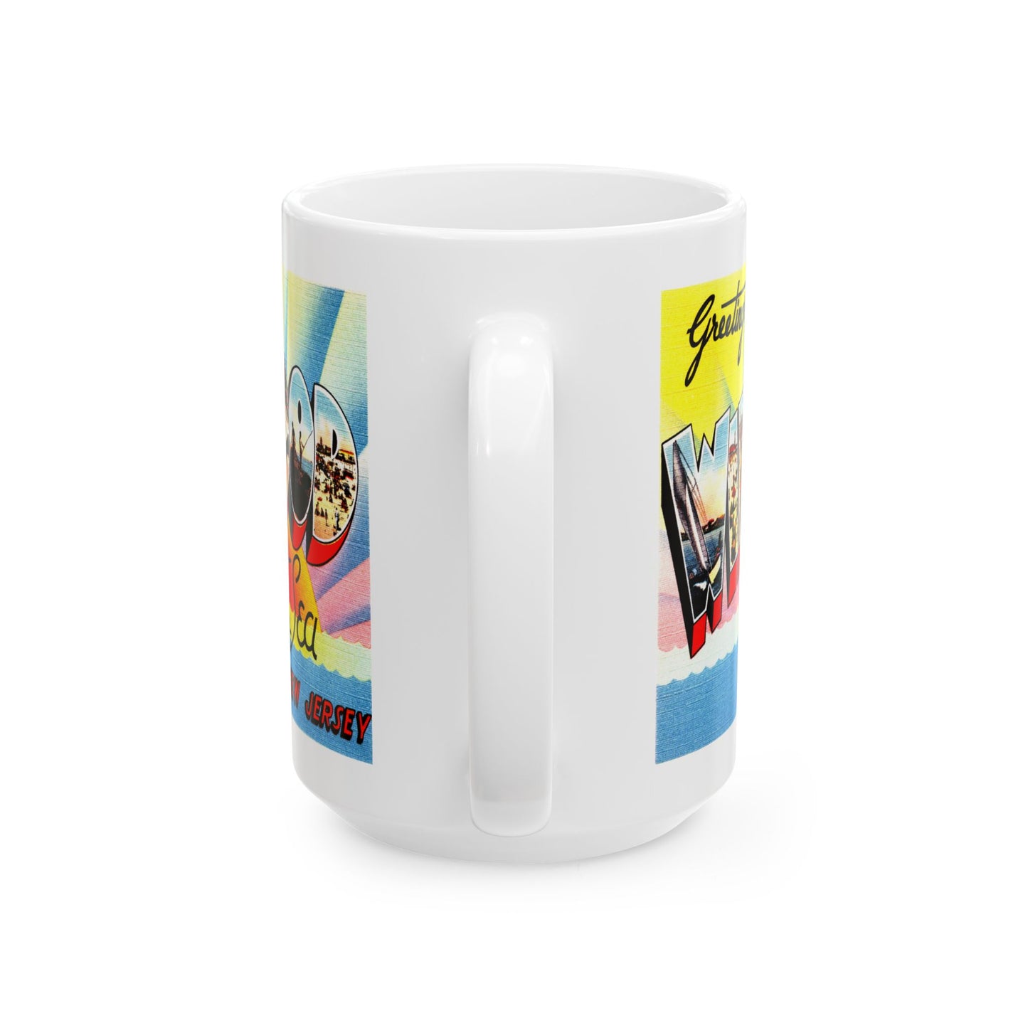 Memebly Colorful Retro Greetings from Wildwood by the Sea NJ New Jersey Coffee Mug