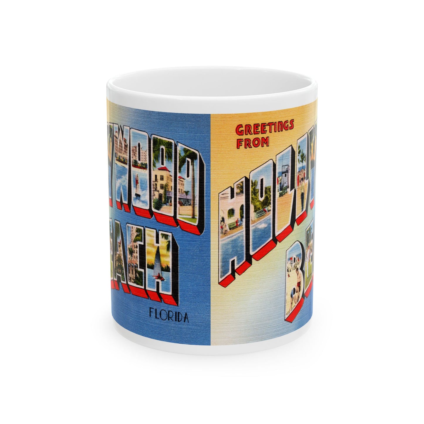 Memebly Retro Greetings from Hollywood Beach FL Florida Coffee Mug