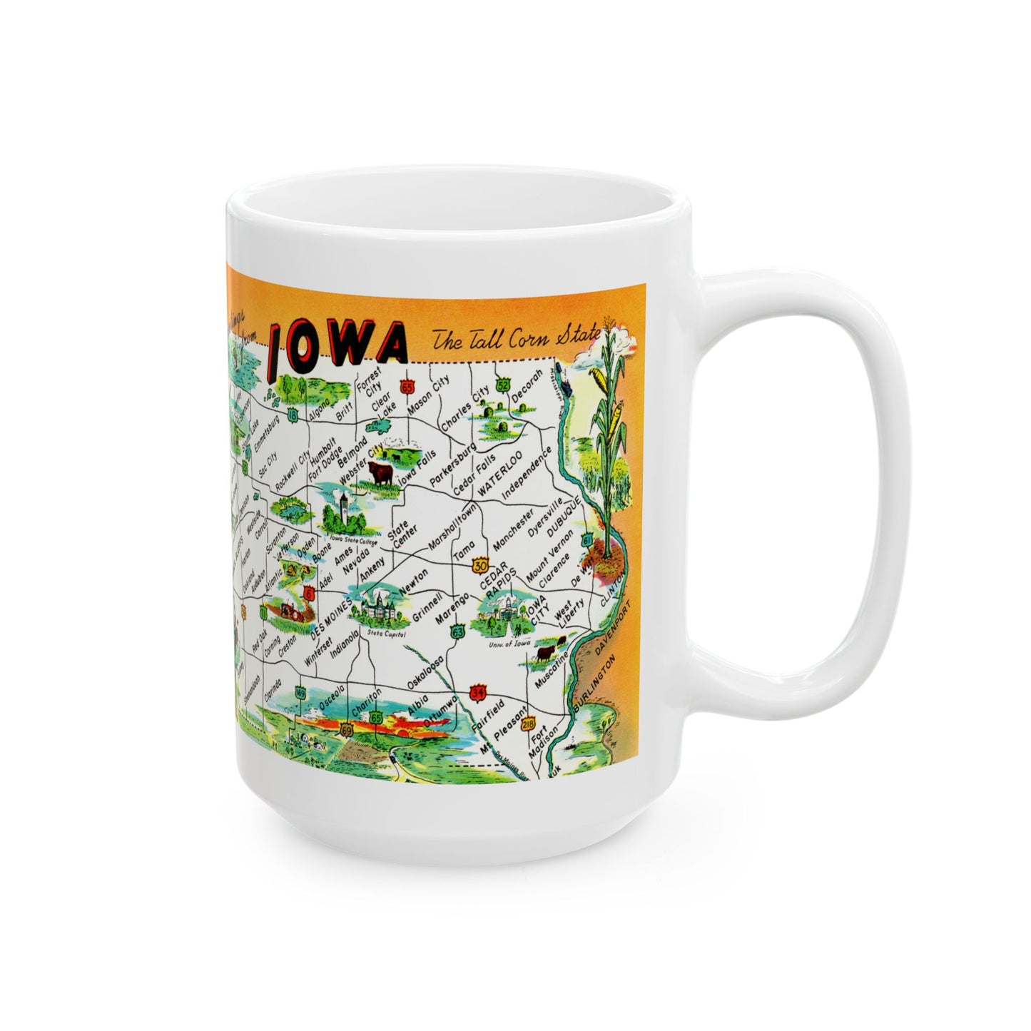 Memebly Retro Greetings from Iowa IA Map Coffee Mug