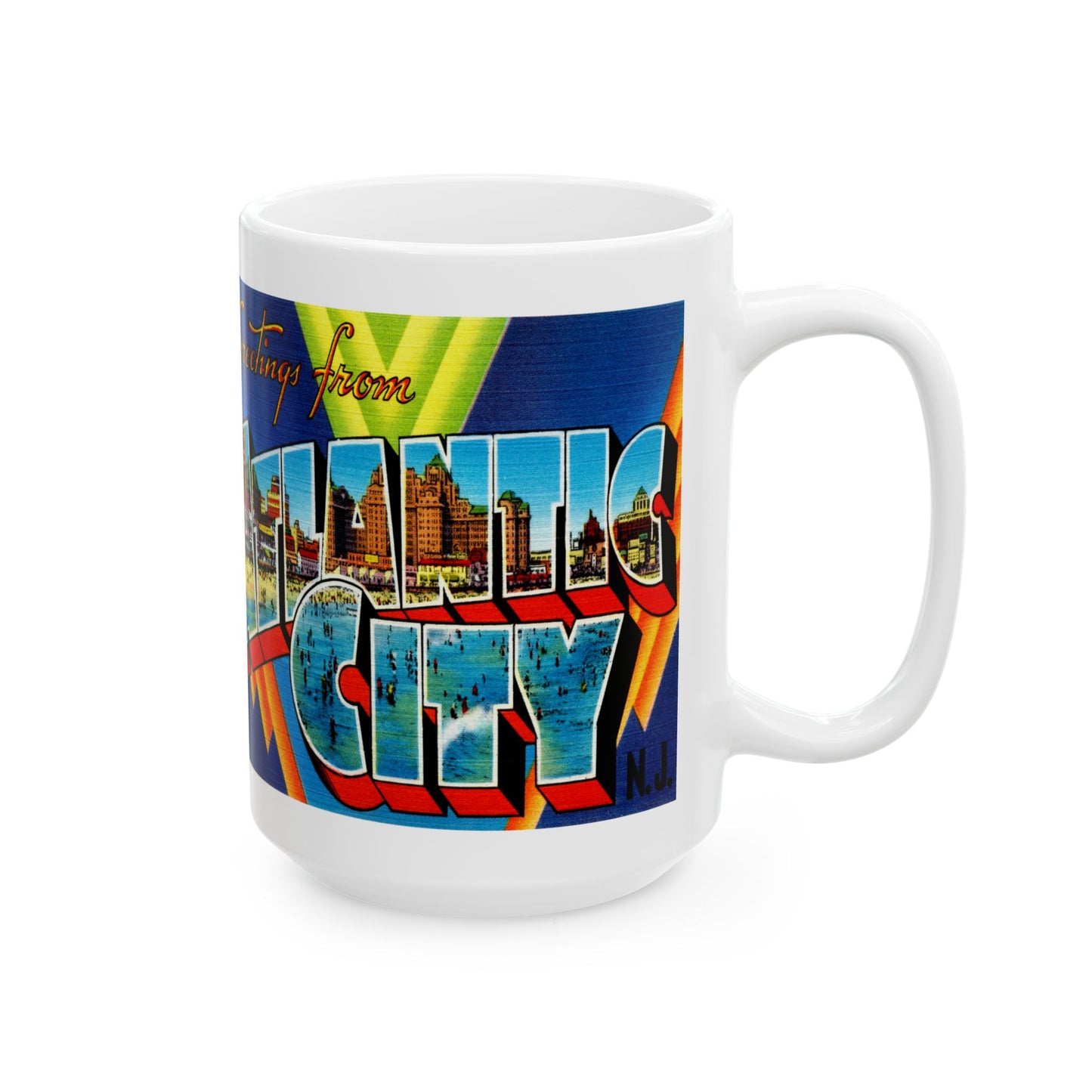 Memebly Vintage Greetings from Atlantic City NJ New Jersey  Coffee Mug - Blue Image