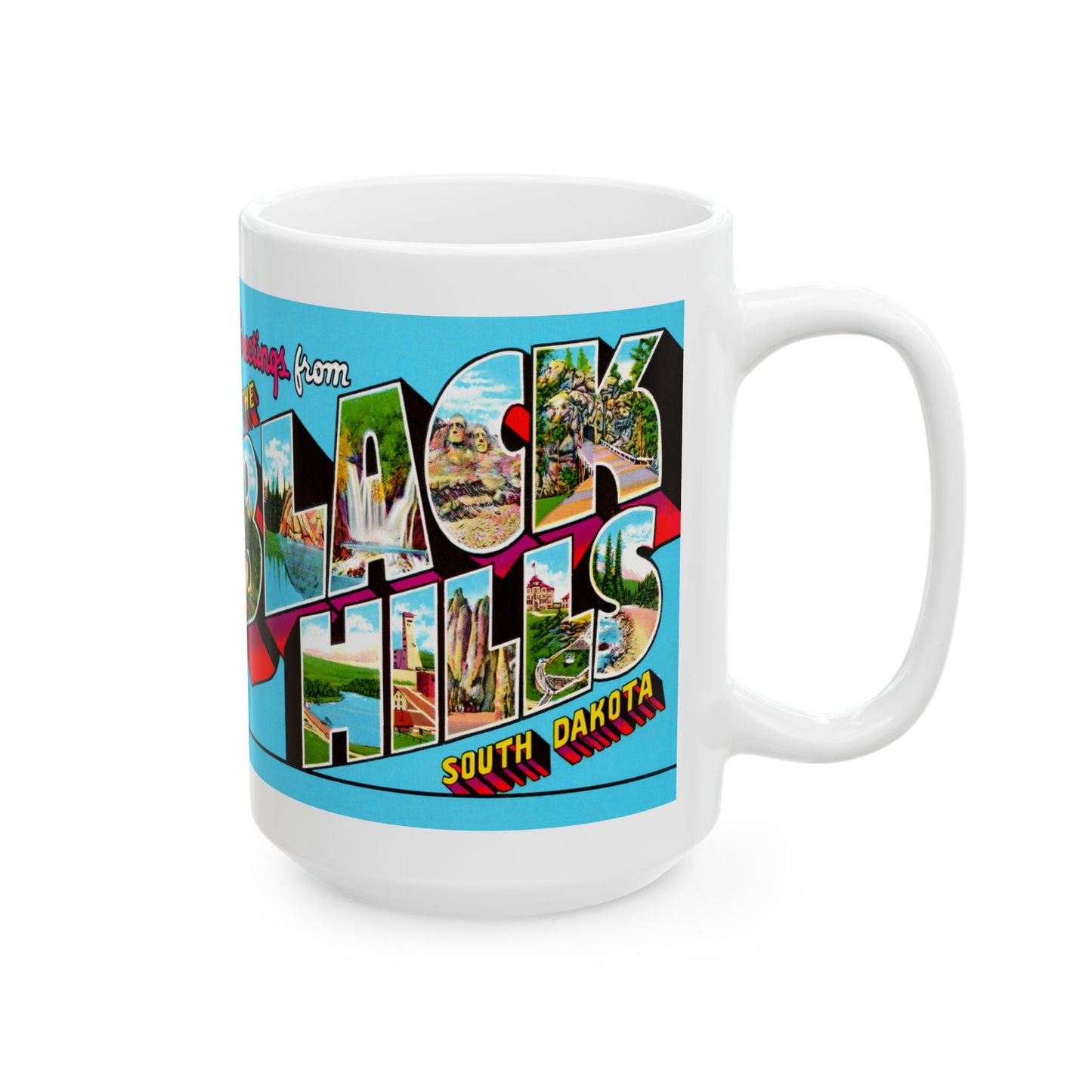 Memebly Colorful Retro Greetings from Black Hills SD South Dakota Coffee Mug