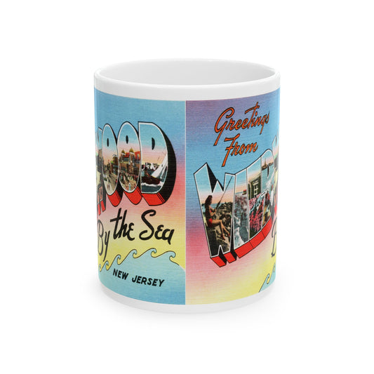 Memebly Vintage Waves Greetings from Wildwood by the Sea NJ New Jersey Coffee Mug