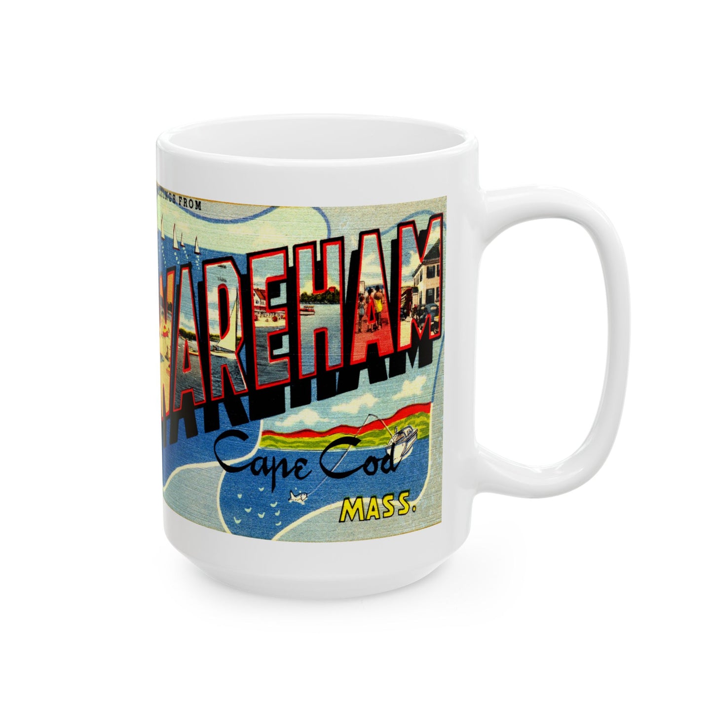 Memebly Scenic Vintage Greetings from Wareham Cape Cod MA Massachusetts Coffee Mug